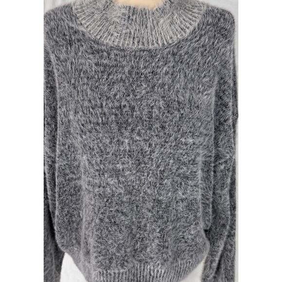 Falls Creek Womens 2X Sweater Mock Neck Gray Cream Fuzzy Soft - Picture 2 of 8